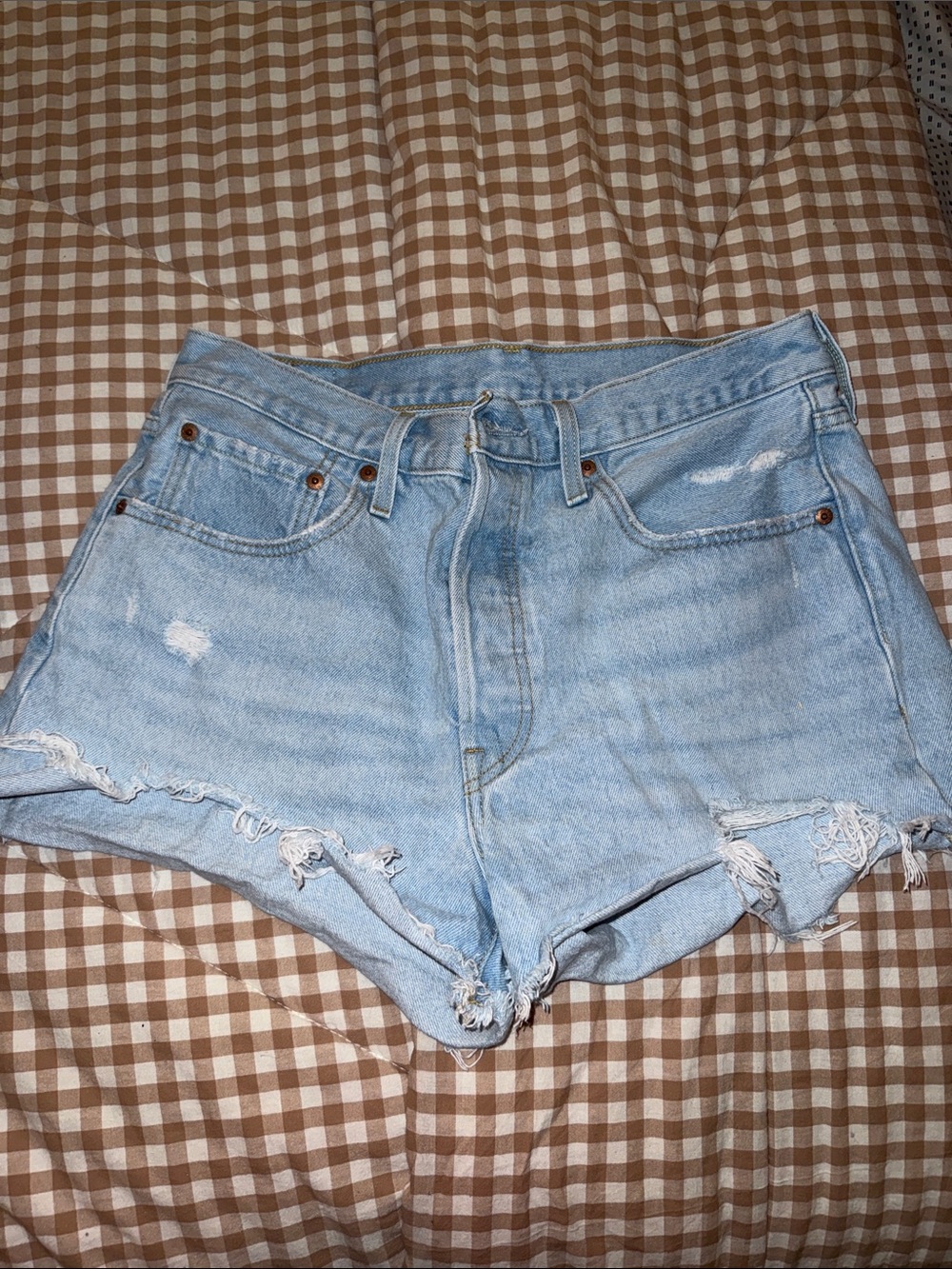 Levi's Light Blue Distressed High-Rise Denim Shorts